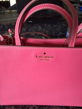 kate spade Coral Colored Pebbled Leather Satchel with Gold Logo